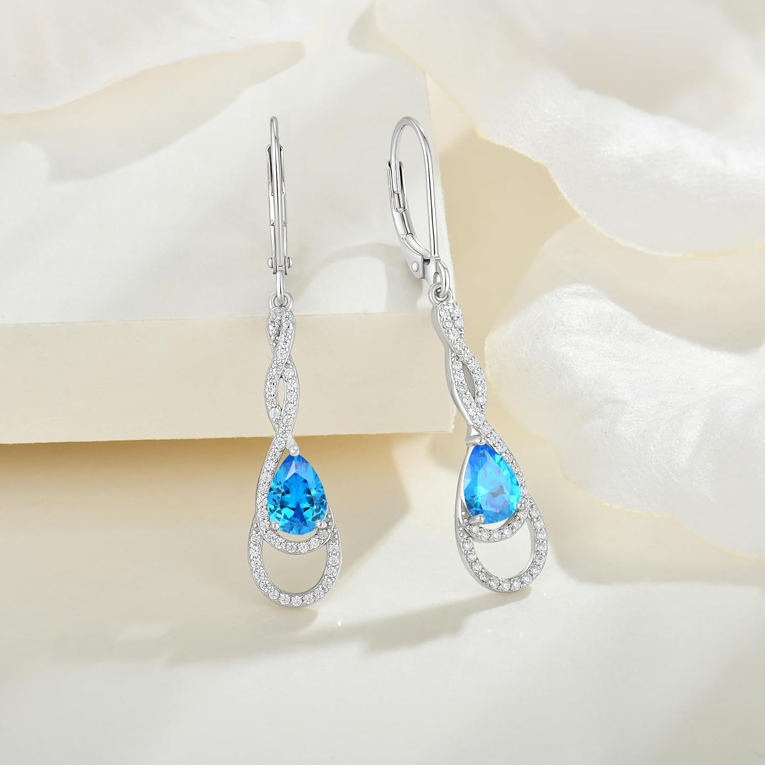 Women 925 Sterling Silver 5A Cubic Zirconia Birthstone Infinity Dangle Drop Earrings Leverback Earrings Anniversary Mother's Day Birthday Christmas for Her - Image 2