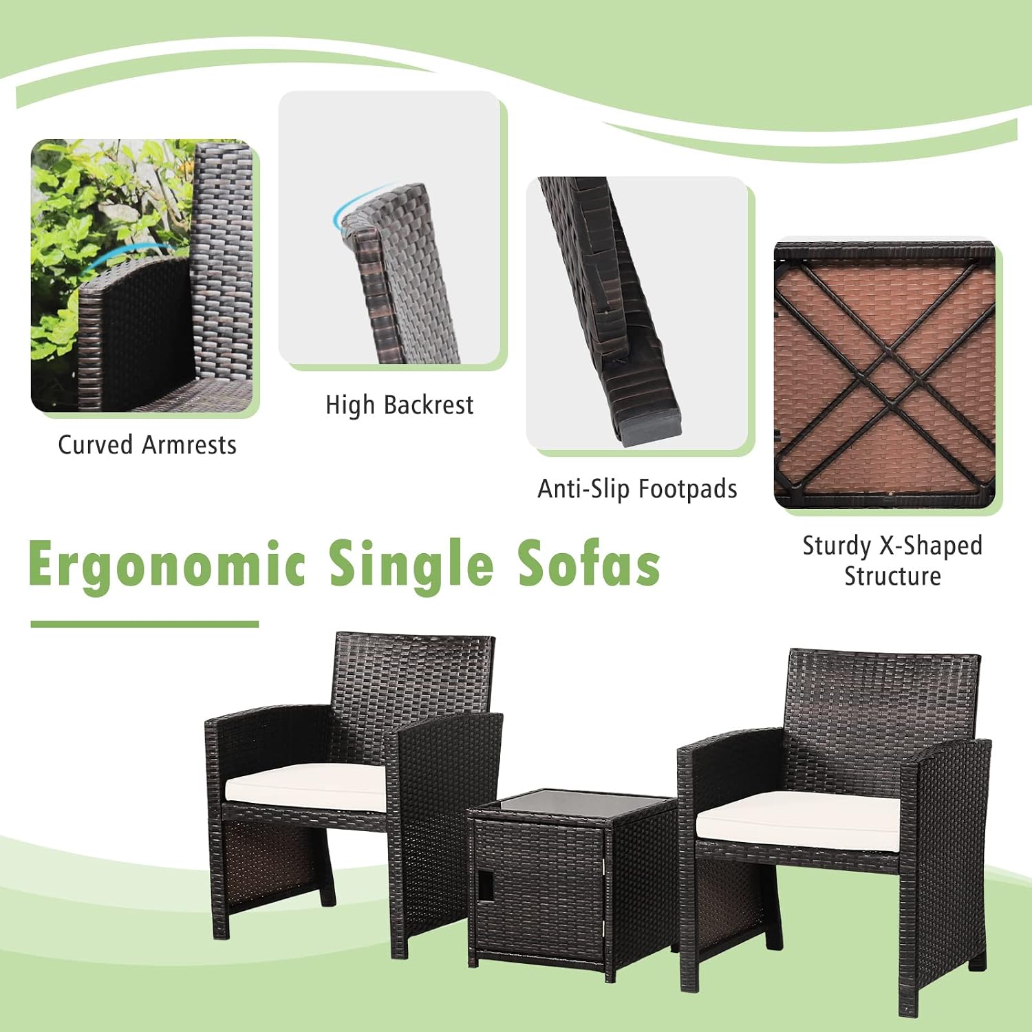 DORTALA 3 Piece Wicker Patio Furniture Set, Outdoor PE Rattan Conversation Sets with Chairs, Storage Side Table, Waterproof Cover for Porch, Balcony, Garden, Poolside, Off White
