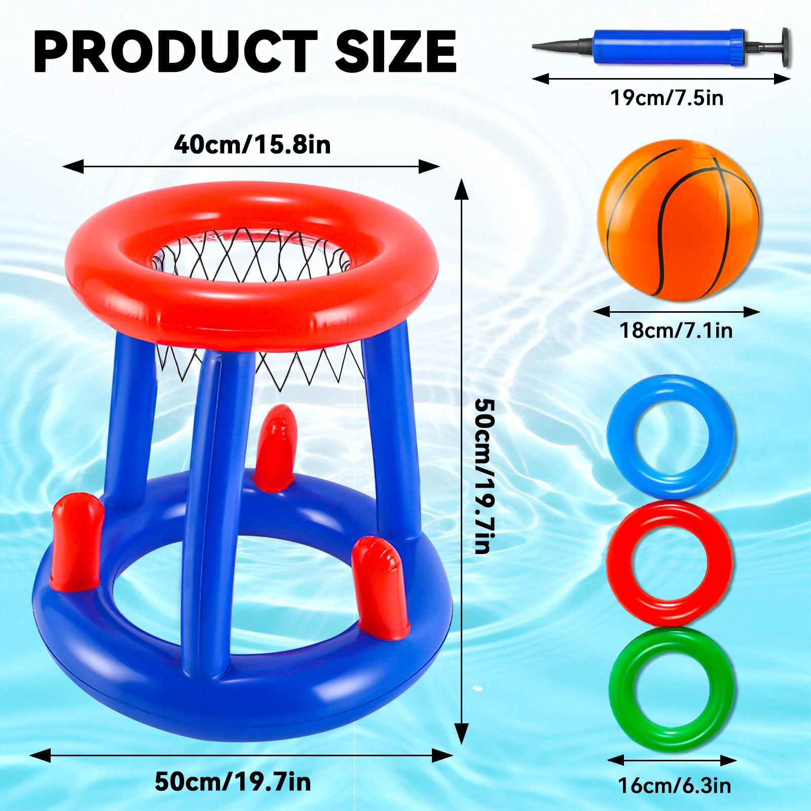 Canestro Gonfiabile per Piscina, 2 in 1 di Canestro da Basket Galleggiante e Gioco di Lancio degli Anelli Gonfiabile, Giocattolo da Gioco Acquatico per Piscina Estiva, Adatto a Bambini e Adulti