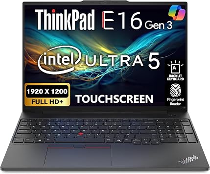 Lenovo ThinkPad E16 Gen 3, 16" FHD+ Display, Intel Ultra 5 225U, 32GB DDR5 RAM, 1TB SSD PCIe, Fingerprint, Backlit Keyboard, WiFi 6E, RJ-45, FHD Webcam, Win 11 Pro, AI Business Laptop - Black