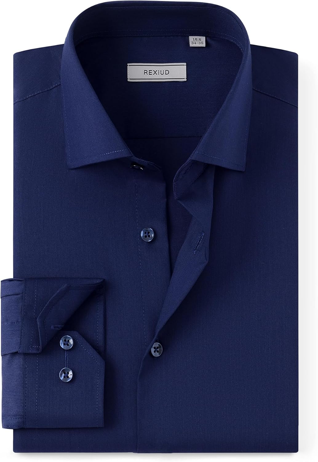 Men's Dress Shirt Stretch Windsor Collar with Removable Collar Stays and Convertible Cuffs Long Sleeve Solid