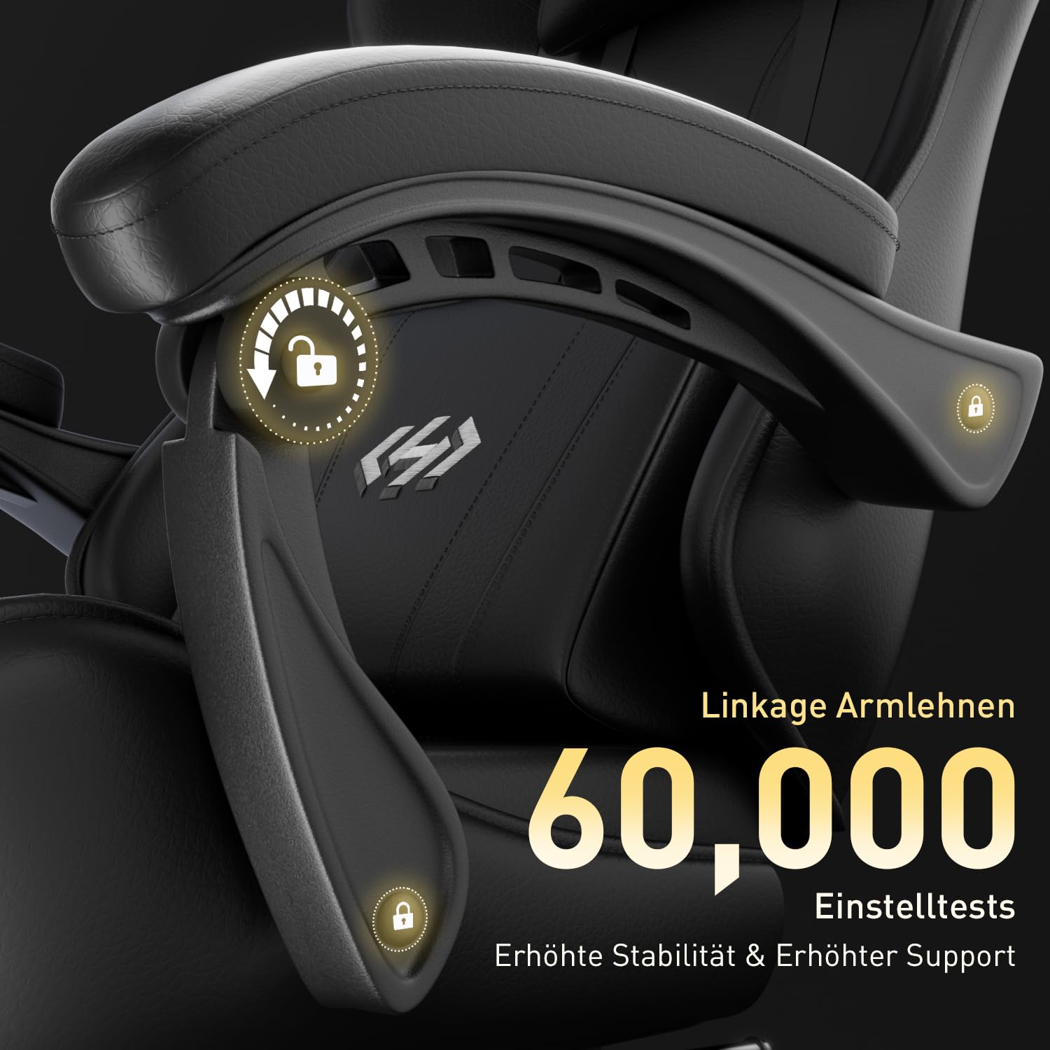 HLONONE Gaming Stuhl, Ergonomisch Gamer Stuhl mit Kopfstütze & Lendenkissen, Verstellbarer Gaming Chair mit Fußstütze & Linkage-Armlehnen, Gepolstert PC Stuhl Computerstuhl, Schwarz