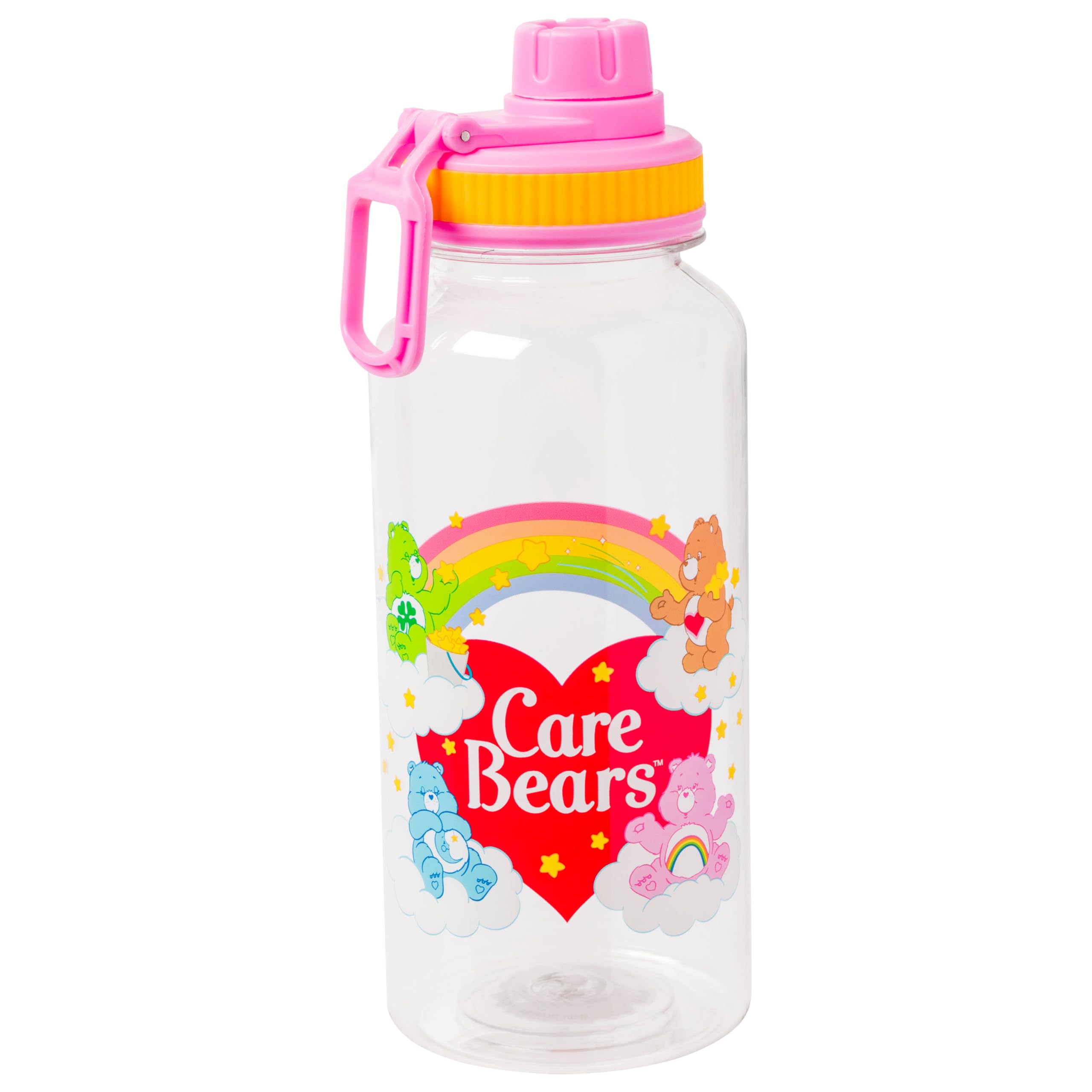 Silver BuffaloCare Bears Rainbow Heart Logo Twist Spout Plastic Bottle With Sticker Set You Stick Yourself, 32 Ounces