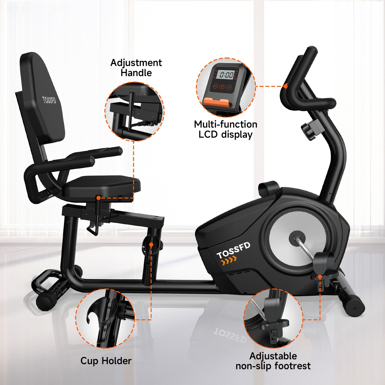 CYCOOL Recumbent Exercise Bike Comfortable Seat MultiFunction LCD