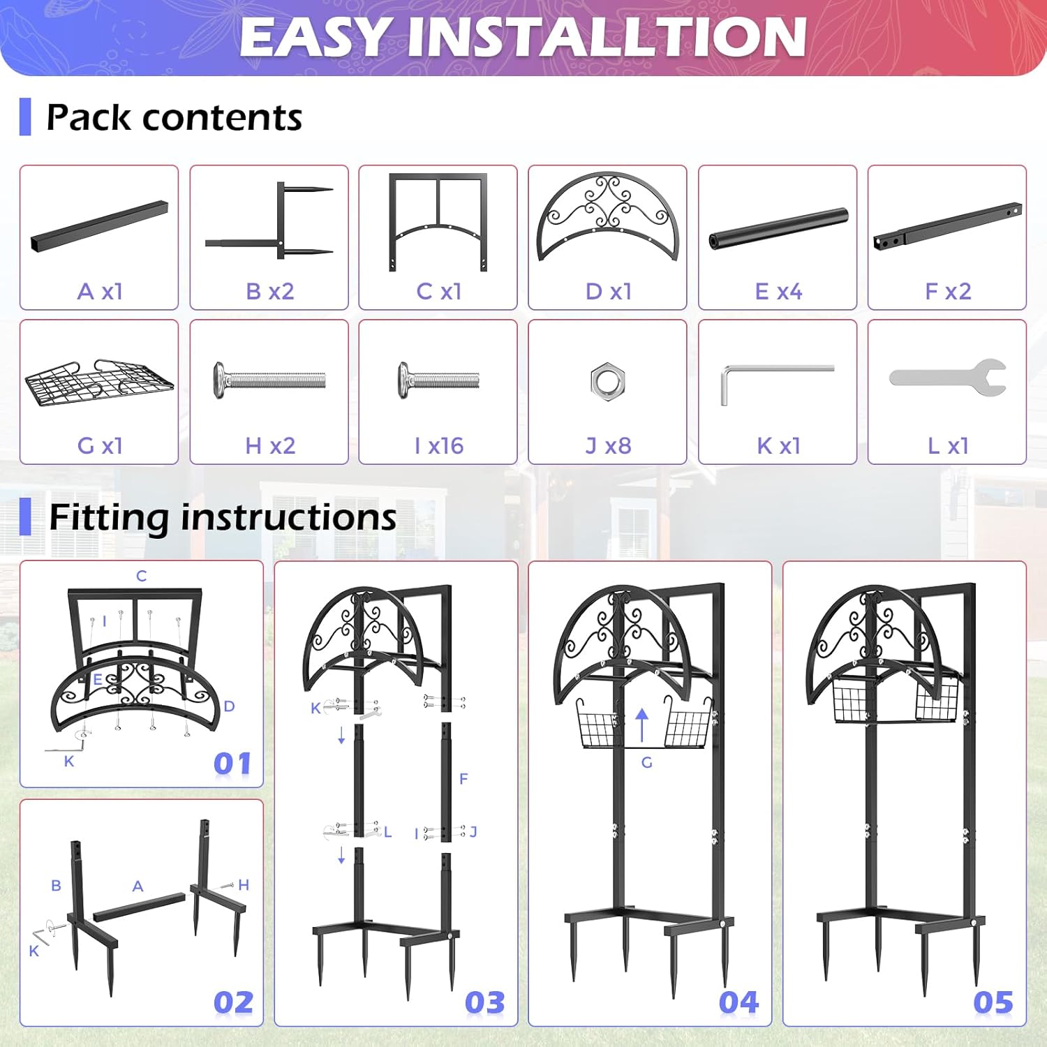 OLV Garden Hose Holder with Storage Basket, Outdoor Decorative Water Hose Holder Freestanding Stake Reels Holds 150-ft Pipe, Heavy Duty Metal Hose Storage Stand Hanger Rack for Outside Yard Lawn Farm