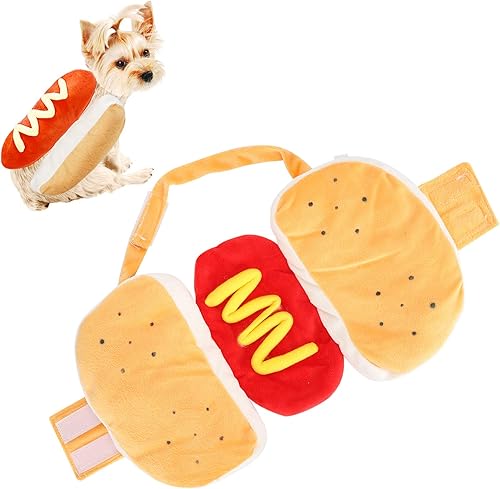 Miniatura 7 de Pet Hot Dog Costume, Hamburger Design Cotton Yellow Pet Hot Dog Dress. Hamburger Clothing Warm Clothes Halloween Cosplay Outfit Holiday Party Dress