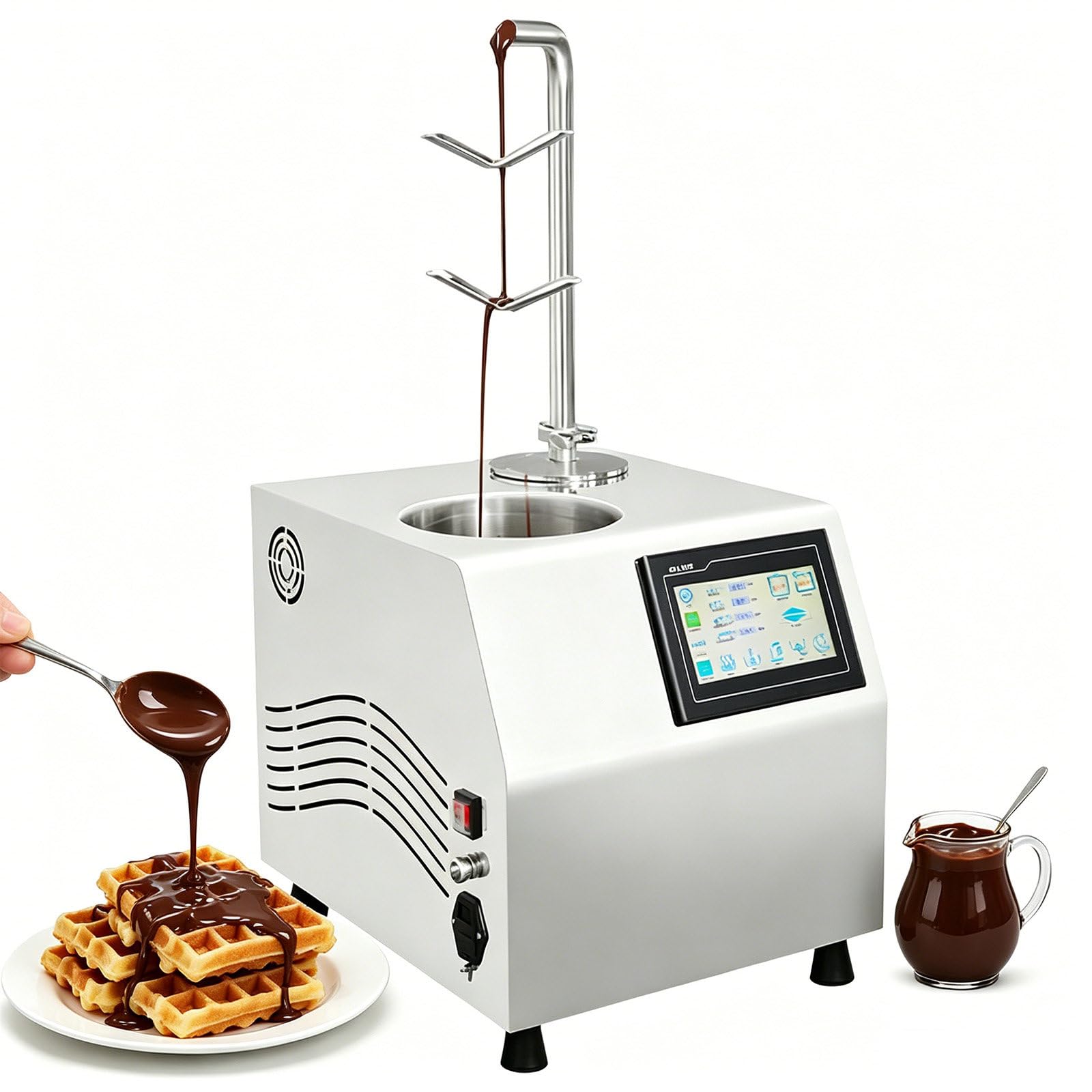 SOTIKARERY Chocolate Fountain Machine –5.5L Commercial Chocolate Melting & Tempering Machine with Dual-Zone Heating, Quick Clean, 201 Stainless Steel, for Chocolate Fountain Chocolate, Party