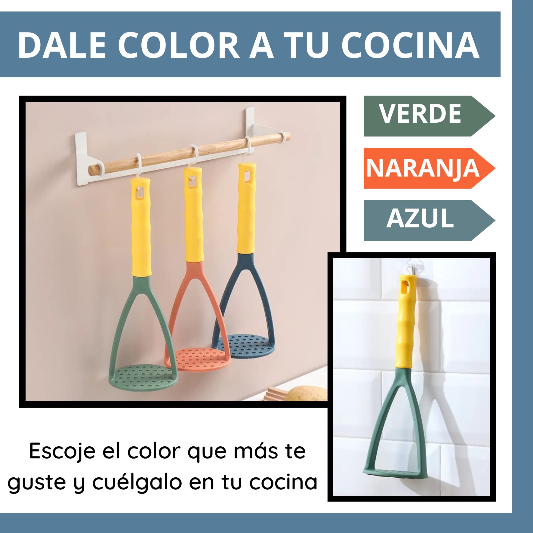 Triturador de patatas - Potato smasher - Accesorio de cocina - Pasapurés - Machacador - Prensa de polipropileno- Mango suave y agarre ergonómico - Resistente Aplastador para fruta y verduras (ROJO))