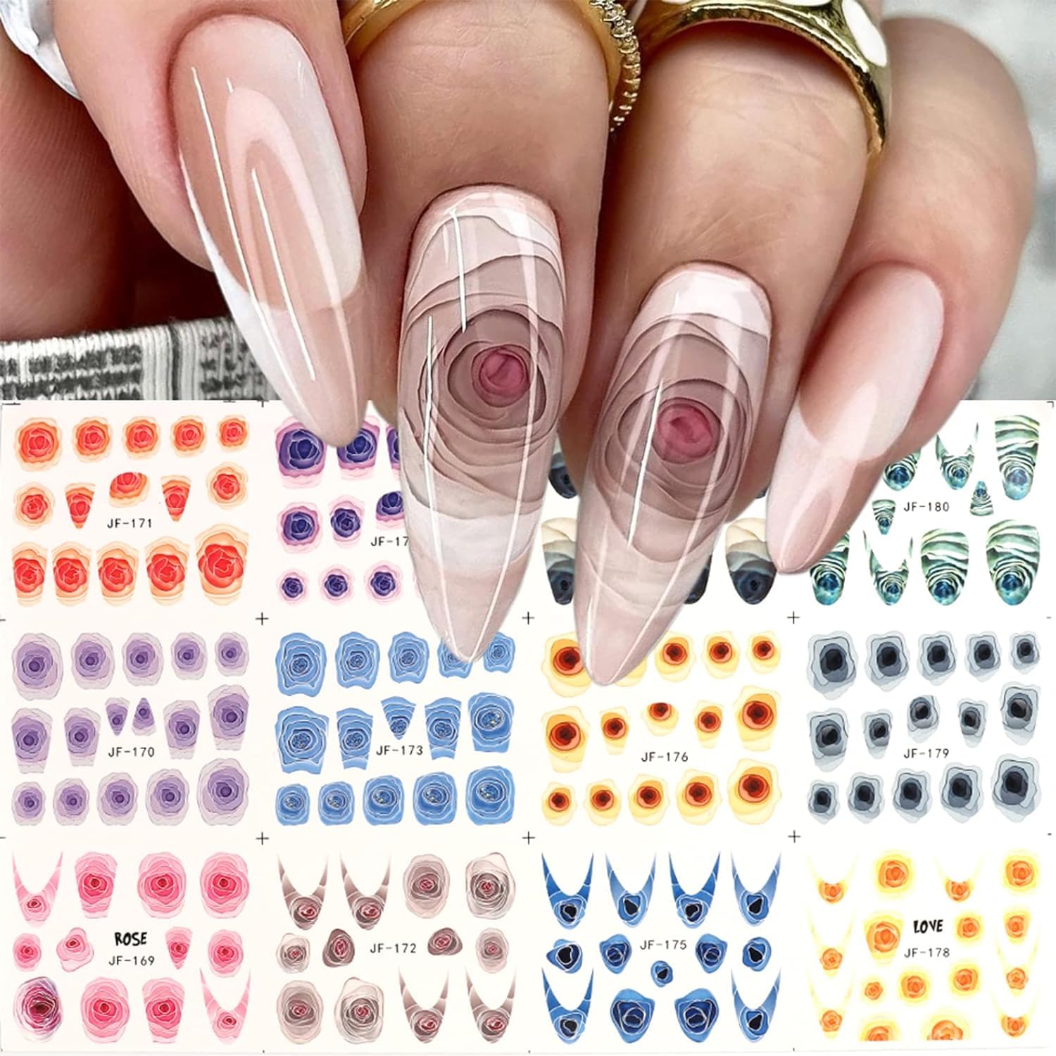 S.A.V.I 3D Rose Bloom Nail Stickers, 12 Sheets, Multicolor Water Decal Nail Art-image-19