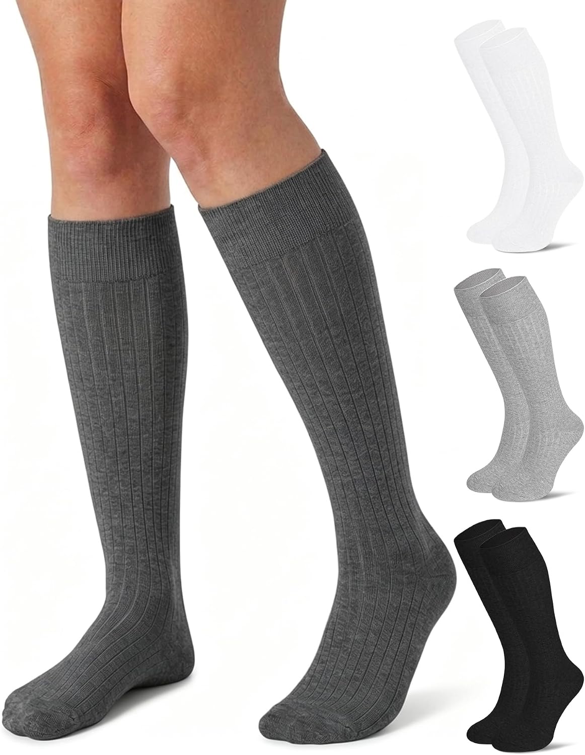 CTHH 4 Pairs Knee High Socks for Women - Soft Cotton Long Dress Socks Slouch Socks Boot for Casual Work Athletic Gifts