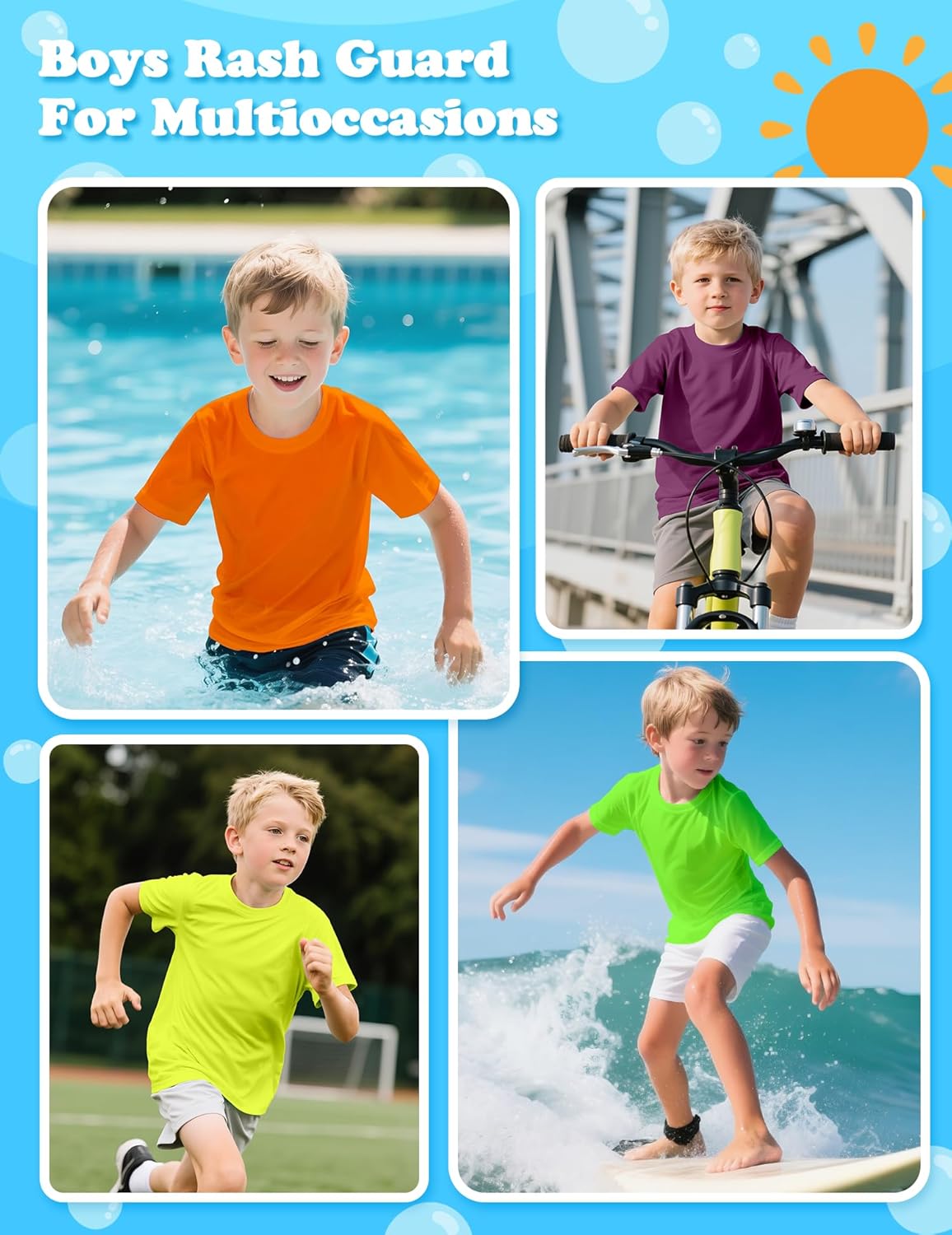 Boys Rash Guard Swim Shirt UPF 50+ Short Sleeve Athletic Shirts Quick Dry Fit Sun Shirt Neon Tees for Kids Girls Youth 2-16Y - Image 6