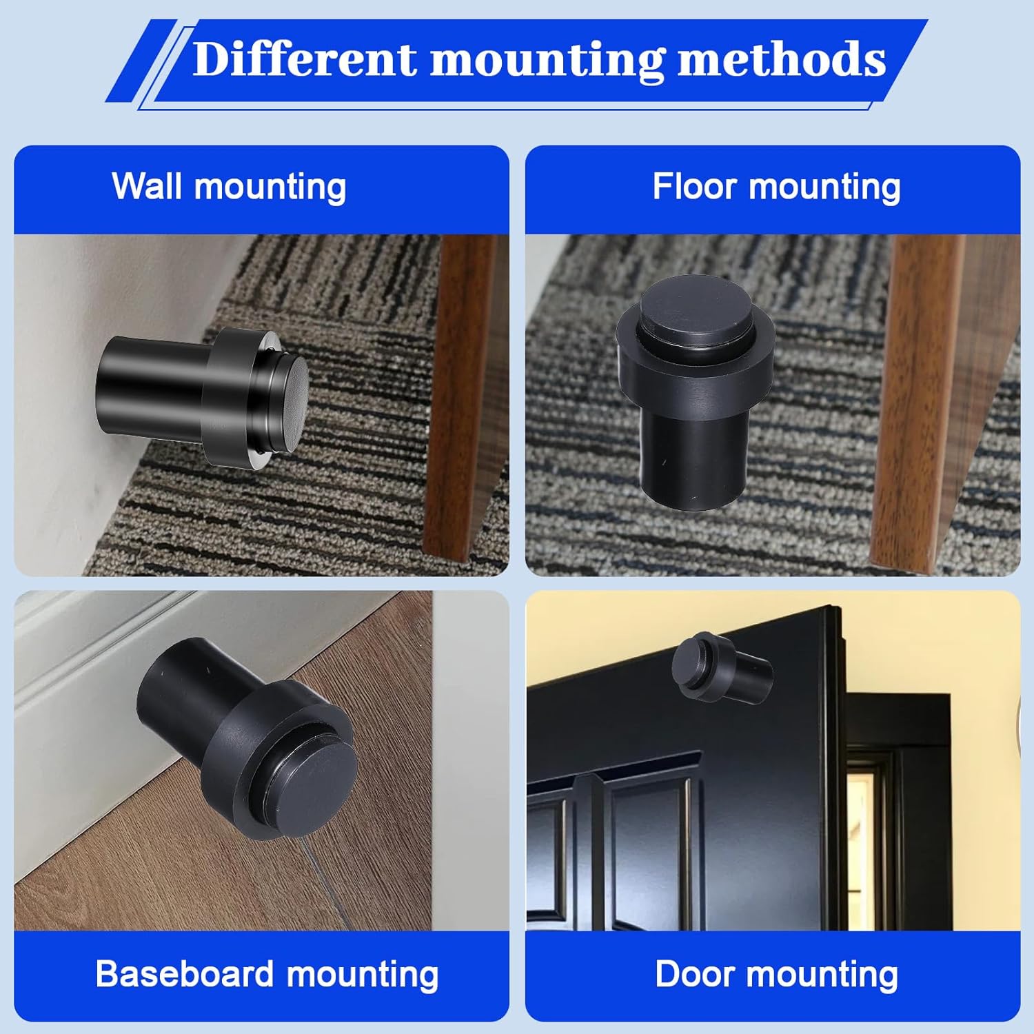10 Pack Black Floor Door Stopper Cylindrical Door Stops 2.4'' Stainless Steel Floor Mounted Doorstops with Rubber Bumper Modern Decorative Doorstopper Wall Protector for Bottom or Top of Doors