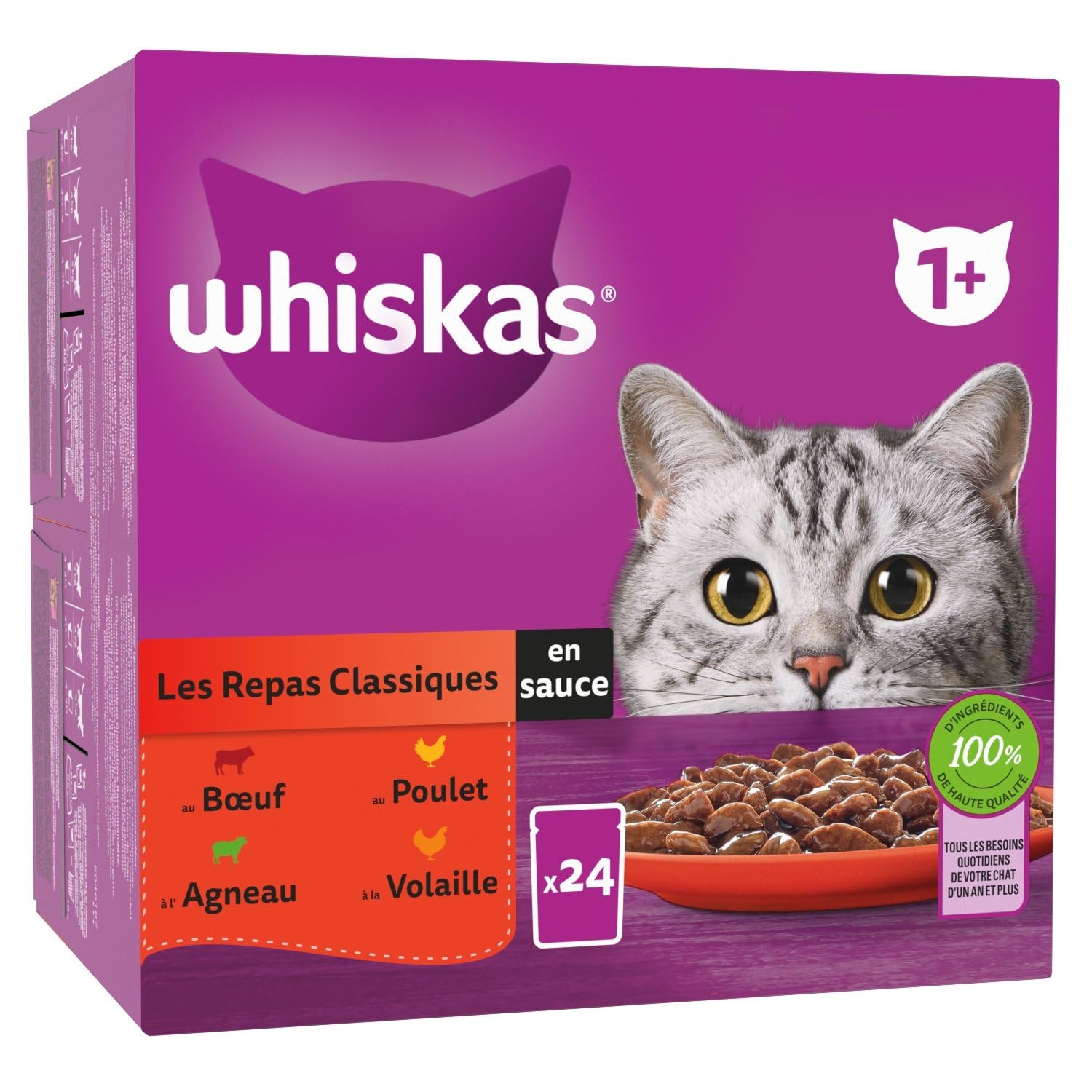 Pâtée pour Chat Adulte en Sauce Poulet Agneau Boeuf Volaille Les Repas Classiques WHISKAS - la boîte de 24 sachets fraîcheur Lot De 2 - par Lot