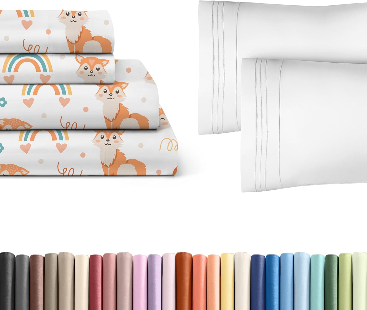 Kids Foxes Queen 4 Piece Sheet Set + 2 Extra Pillowcases Bundle - Boys, Girls, Teens, Toddler - Easy Fit Deep Pockets - Hotel Quality Bedding Sheets - Machine Washable - Cute, Soft and Wrinkle Free