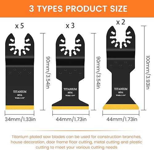 Miniatura 2 de JTWEB Hoja de herramienta oscilante de titanio, 10 piezas Hojas de sierra oscilantes Hojas de corte de metal Kits de cuchillas multiherramienta