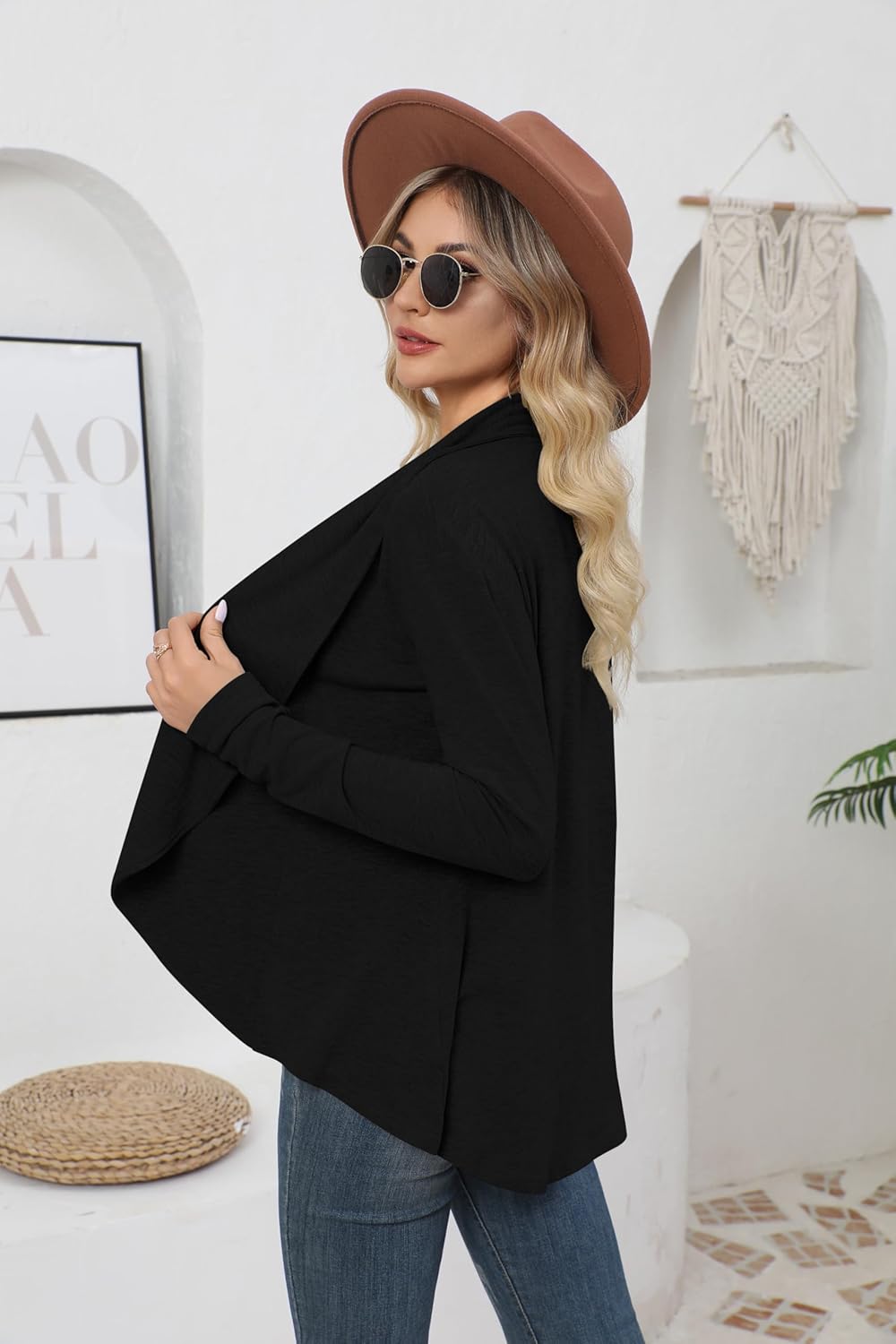 HIYIYEZI Cardigans for Women Casual Long Sleeve Open Front Soft Draped Lapel Cardigans - Image 6