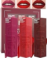 Vista 1 de Juego de lápices labiales líquidos mate, 3 piezas de tinte de labios de alta pigmentación, brillo labial de terciopelo mate, brillo de labios