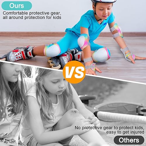 Miniatura 9 de Lemmeko Rodilleras para niños, juego de rodilleras y coderas duraderas para niños y niñas de 3 a 8 años, cómodas rodilleras y coderas para patineta,