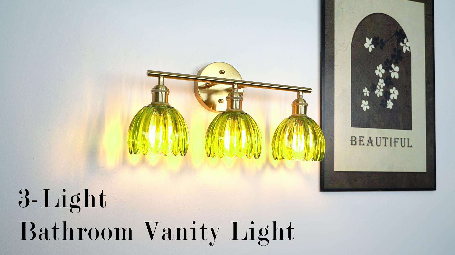 Image of Vintage Bathroom Light fixtures, Gold Vanity Lights, ETL Certified