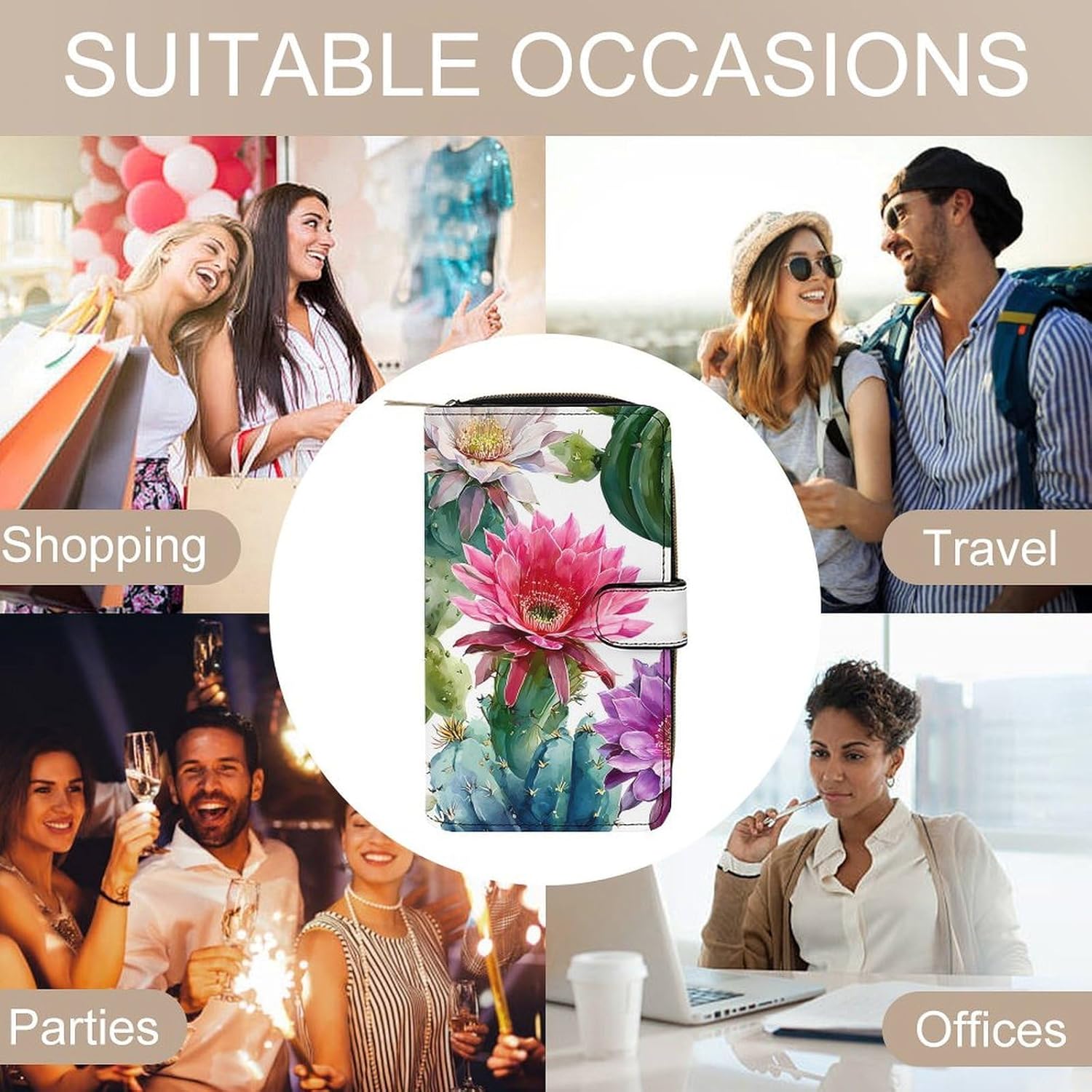 Cactus And Flowers Womens Wallet for Men Slim Purse Clutch Handbag with Card Holder