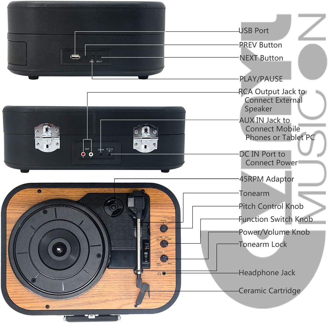 Flash Deals - 70% OFF USB Bluetooth Record Player with Stereo Speakers,3 Speed Briefcase Turntable with USB Play&Encoding, Pitch Control and RCA Output&Aux Input,Black Featured Product USB Bluetooth Record Player with Stereo Speakers,3 Speed Briefcase Turntable with USB Play&Encoding, Pitch Control and RCA Output&Aux Input,Black