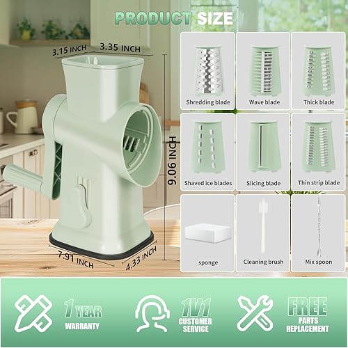 Miniatura 8 de Rallador de queso 6 en 1 actualizado 2025 con hoja SUS304 de grado militar, corte rápido 3S, certificación SGS - Base de succión nano fuerte alemana