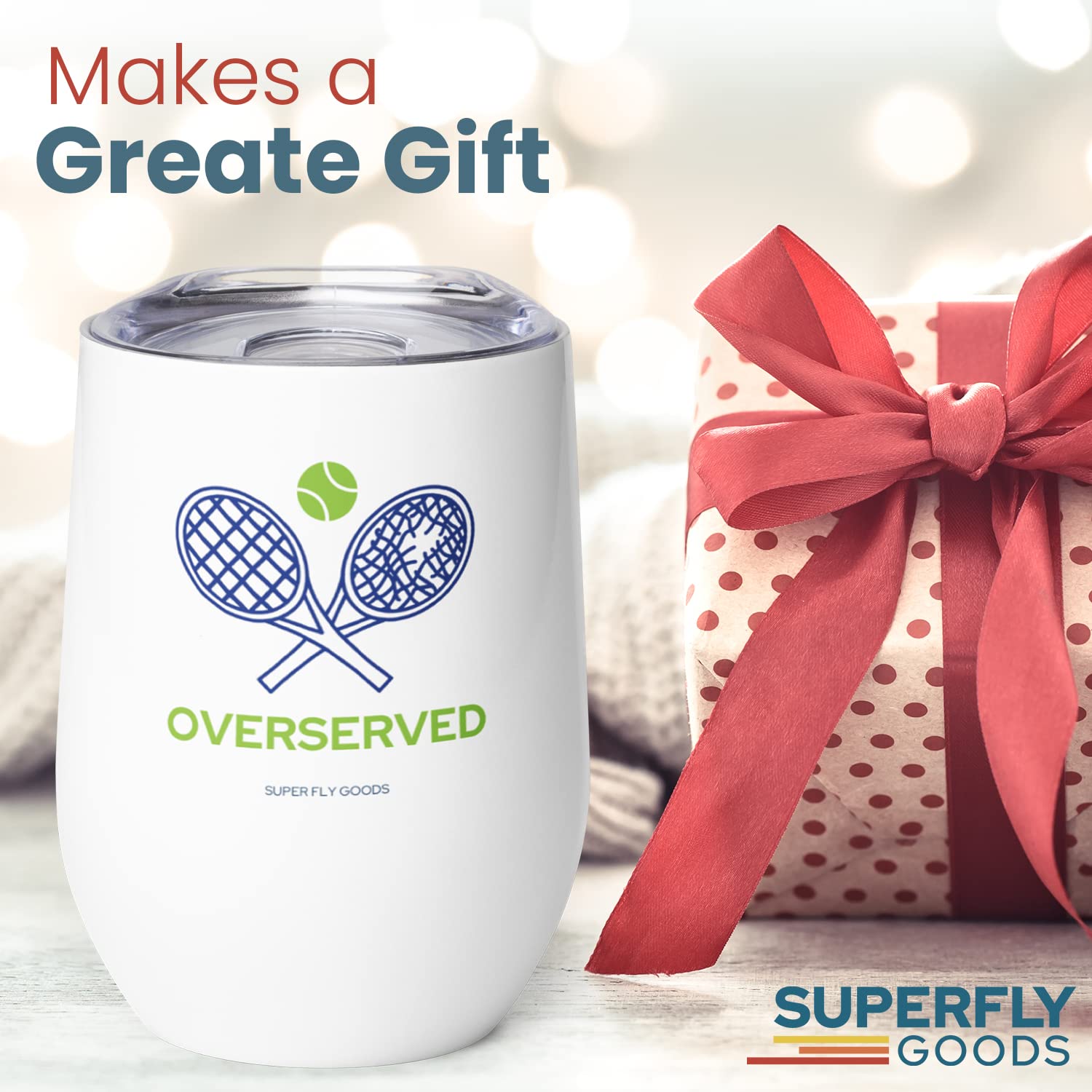 Super Fly Goods - 12 oz Tennis Mug – Insulated Stainless Steel Tumbler with Lid | Keeps Beverages Hot or Cold | Cool Gifts for Women, Dad & Players, Unique Gift Idea (Tennis)