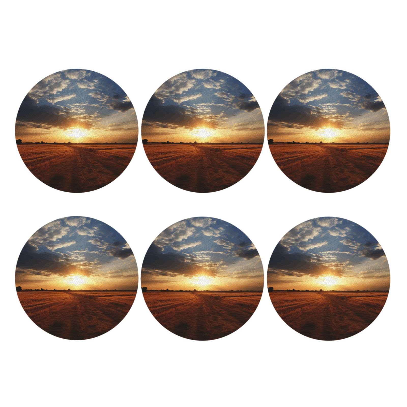 6pcs Leather Coasters for Drinks, Field Sunrise Drink Coasters for Tabletop Protection, 4" Cup Coasters for Coffee Table Decor, Non-Slip Drinking Cup Mat for Hot Or Cold Drink