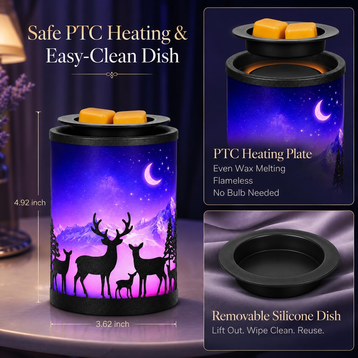 Wax Warmer, 7-Color LED Lights, Iron and Colorful Glass