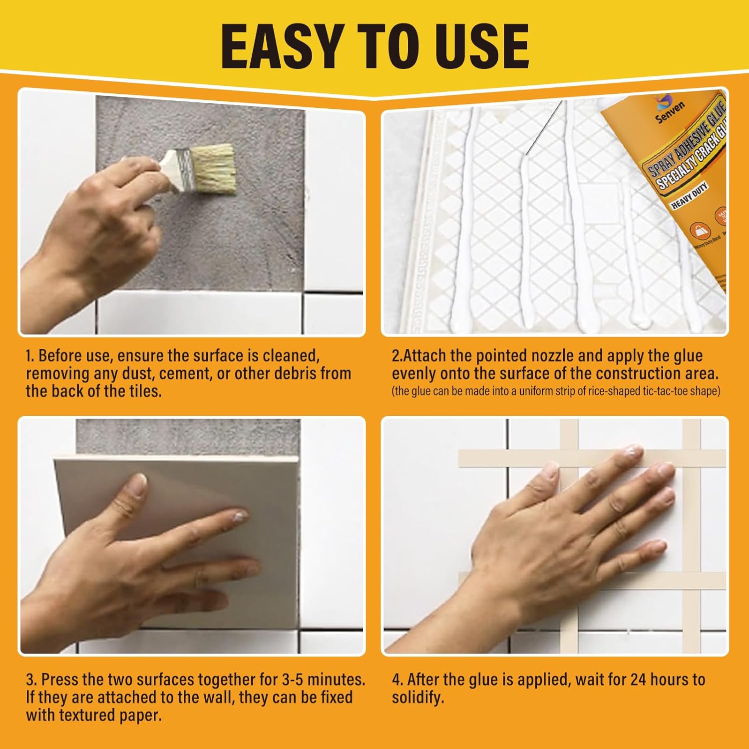 Specialty Spray Glue Tile Repair Spray Adhesive for Tiles, Ceramic, Porcelain, Ceramic Marble, Stone, Wood Floor, Metal, Fabric, Plastic, Glass, Tile Crack Gap Adhesion, Heavy Duty Fast Drying, 4Pack