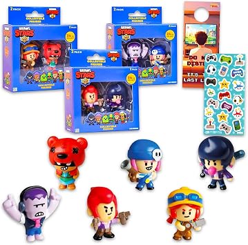 Brawl Stars Mini Figures 6 Pack - Bundle with 6 Video Game Cupcake Topper Figurines Plus Stickers, More | Brawl Stars Party Supplies Set Styles May Vary
