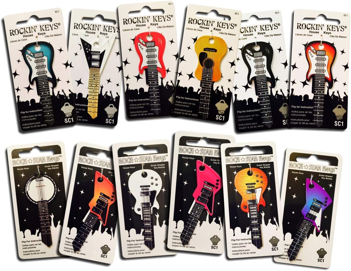 Set of 12 Rockin Keys Guitar Shaped Keys (WR5)