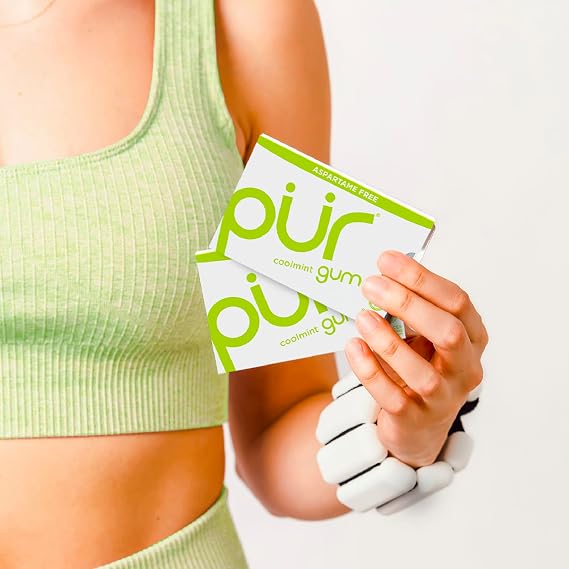 PUR Gum | Sugar Free Chewing Gum | 100% Xylitol | Vegan, Aspartame Free, Gluten Free & Diabetic Friendly | Natural Coolmint Flavoured Gum, 9 Pieces (Pack of 12)
