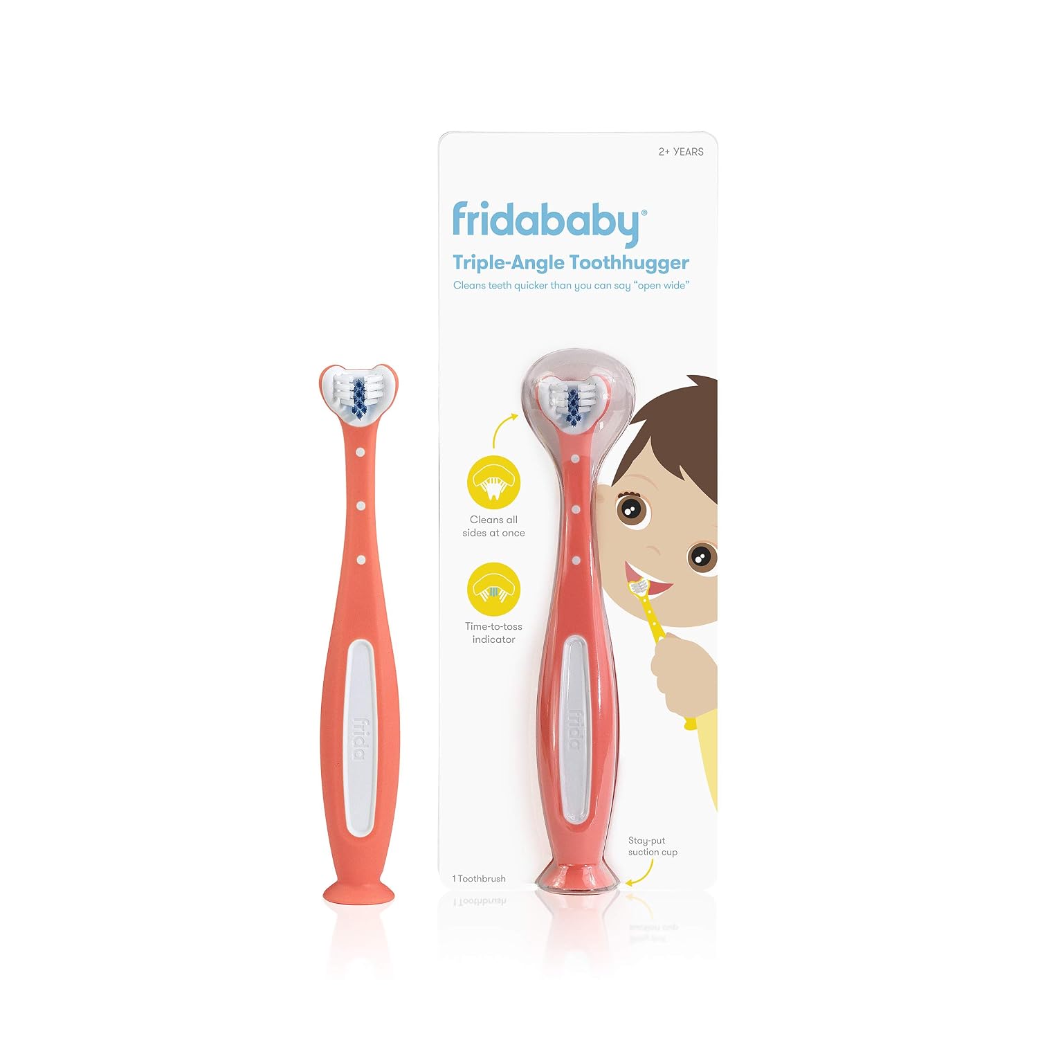 FridaBaby SmileFrida The ToothHugger, The 3-Sided Toddler Tooth Hugging Toothbrush Designed to Clean All Sides of The Teeth (Pink)