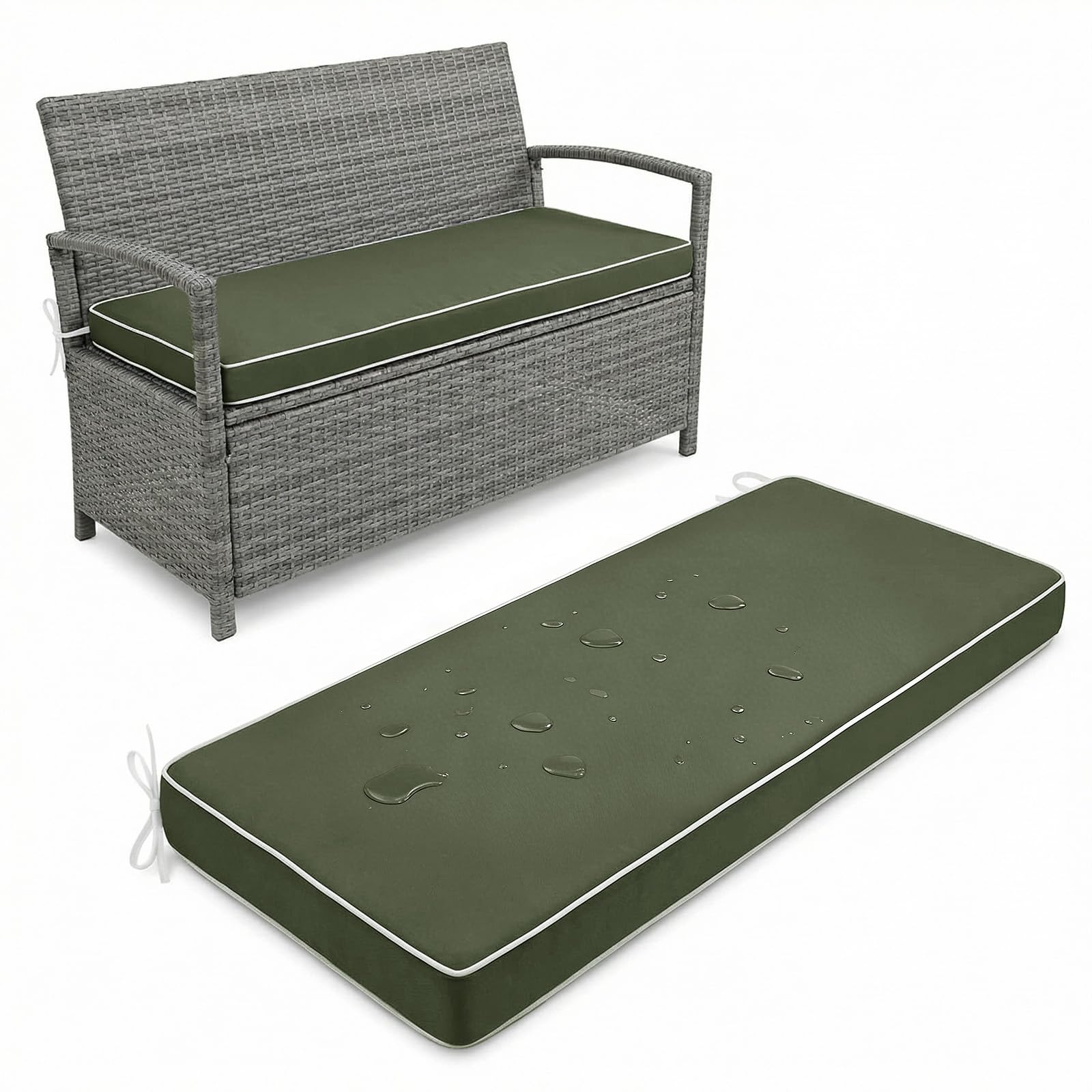 Outdoor Bench Cushion 5 cm Thick 125x50cm waterproof Garden Bench Seat Pad 2/3/4 Seater with Non-Slip Backing for Patio Bay Windows Swings Indoor/Outdoor Long Chairs Multiple Sizes,Military Green — image 1