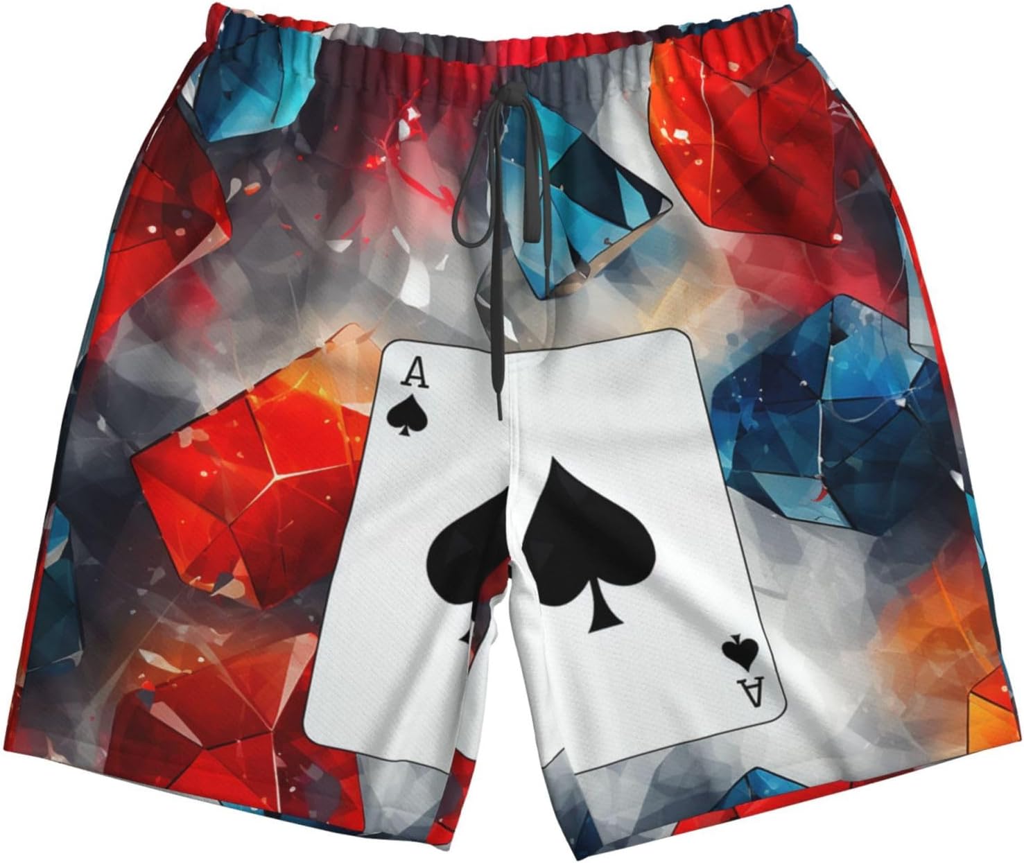 Men's Swim Trunks Quick Dry Beach Shorts Summer Bathing Suit Polygonal Playing Cards Swimwear Beachwear with Pockets