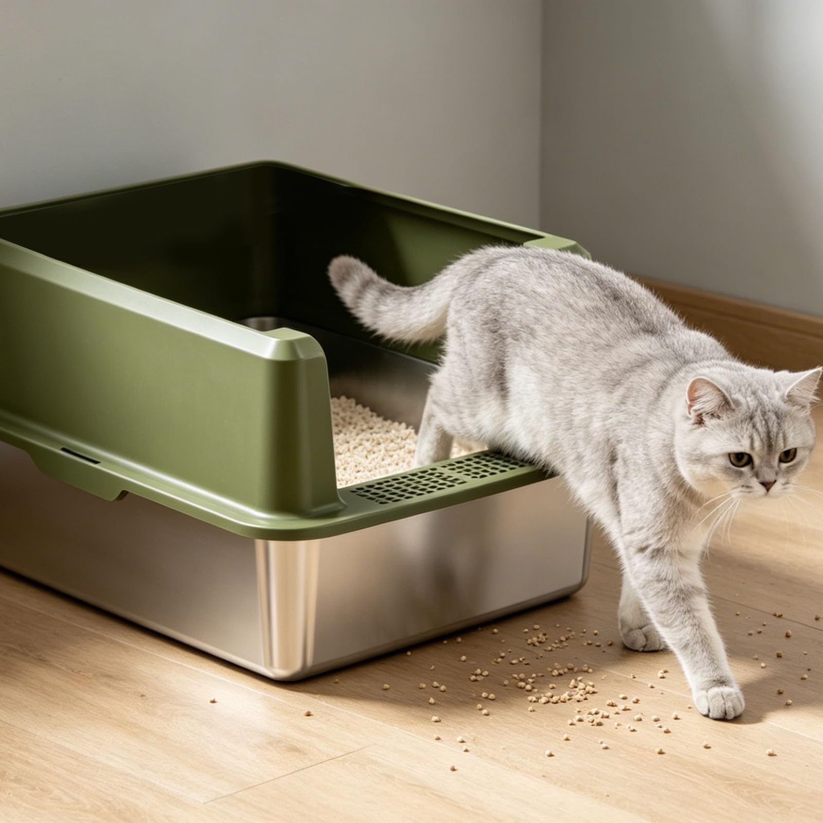 Edelstahl Katzenstreu Box, Hohe Seiten, Antihaftbeschichtet