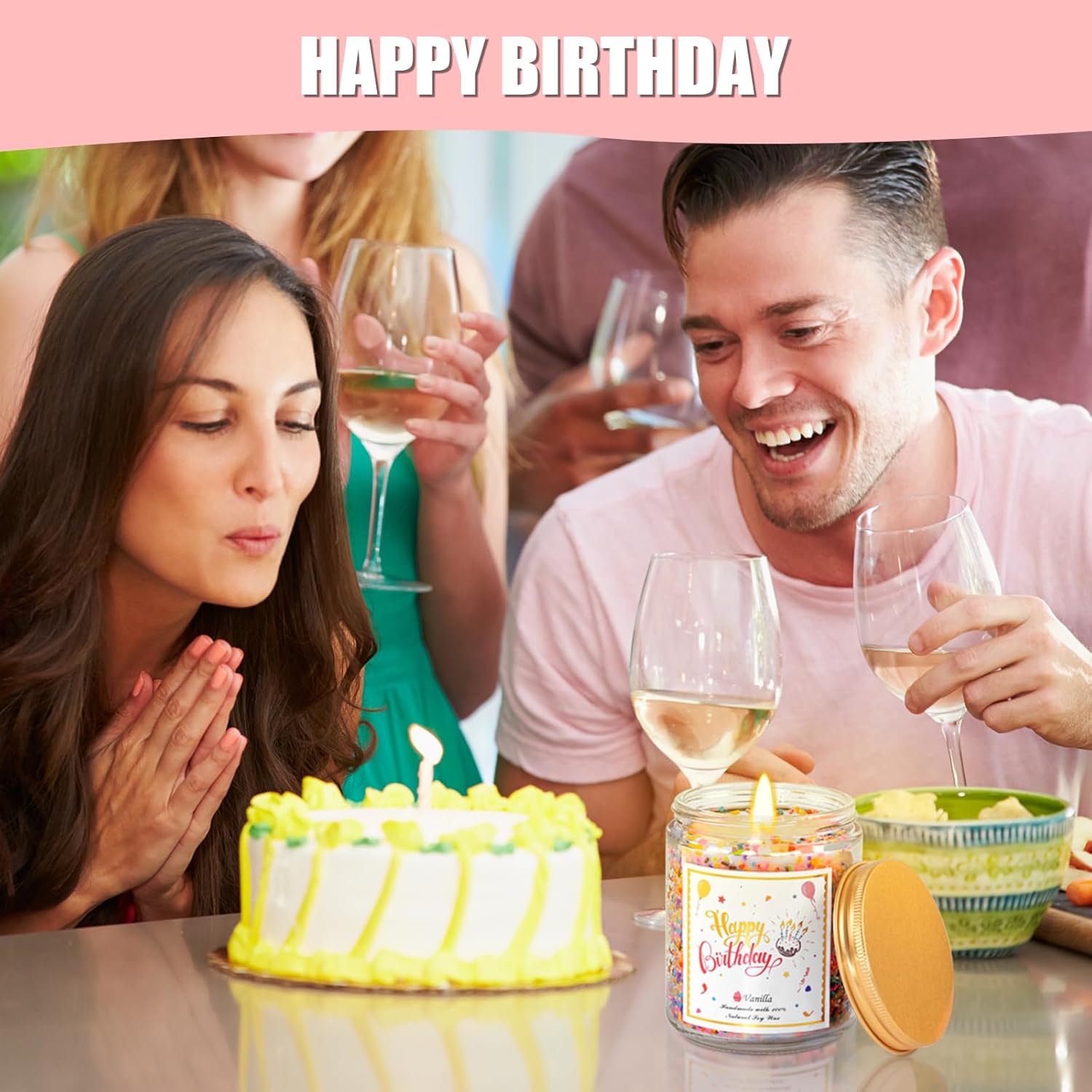 Happy Birthday Candle - Natural Soy Wax Scented Candle with Vanilla Birthday Cake Scent, Unique Gift Ideas for Men Women Best Friend - Image 5