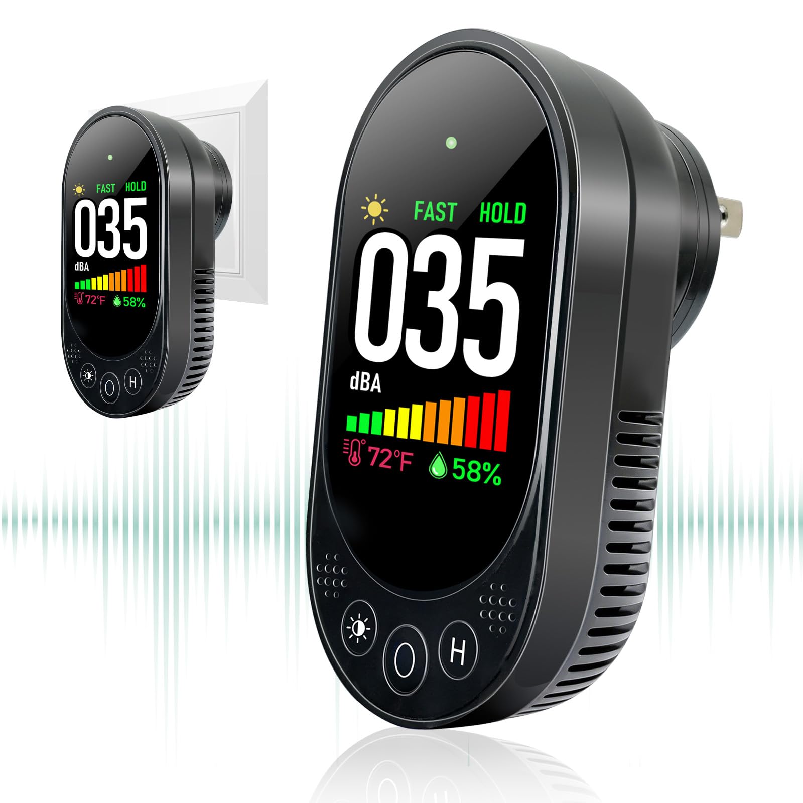 Decibel Meter Plug-in Wall, 3-in-1 Noise Detector(Noise,Temp and Humidity) with Fast/Slow Refresh Rate, MAX/MIN and Data Hold Function, 30–130 dBA Decibel Range for Home Classroom, Black-image-23