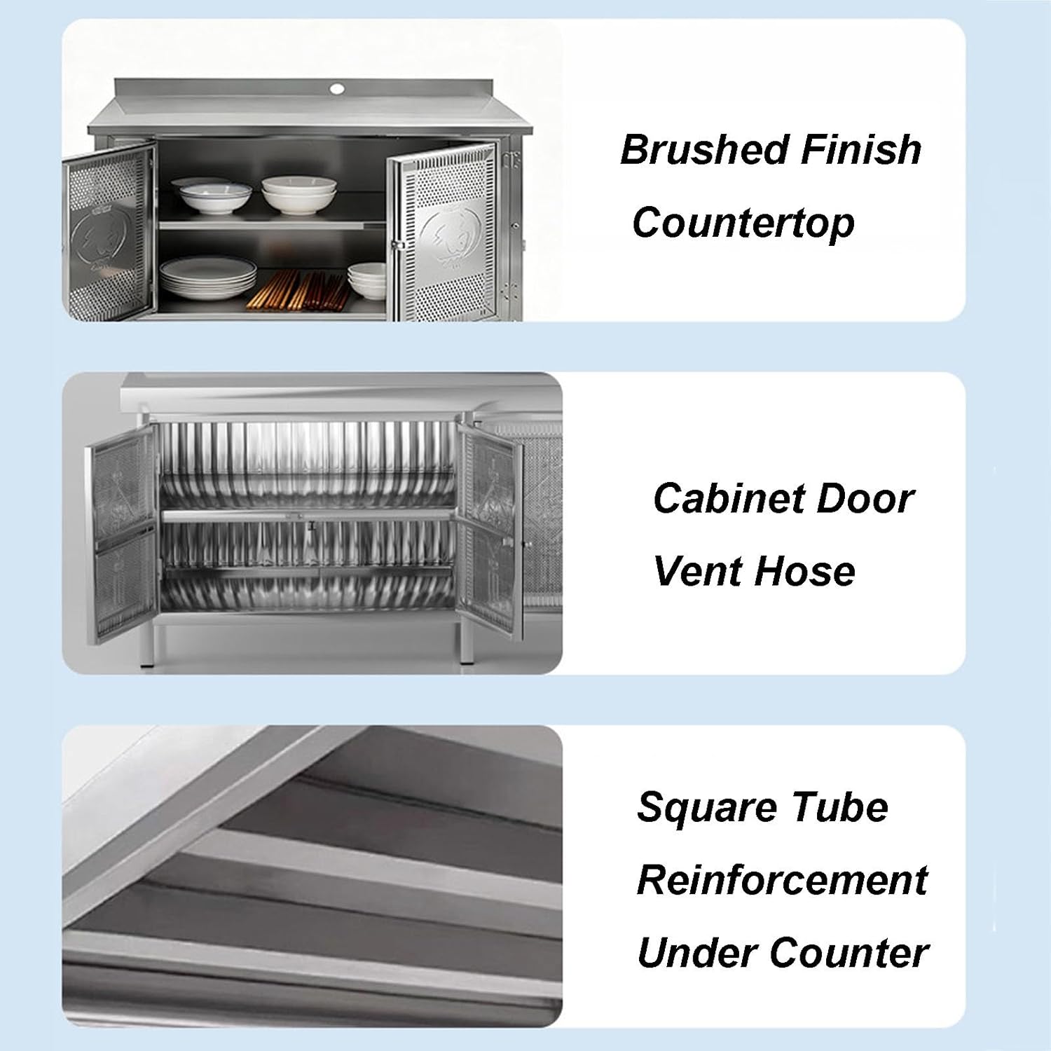 Stainless Steel Workbench with Back Panel Worktable Double-Door Storage Cabinet Metal Prep Table Open Multi-Tiered Categorized Storage Countertop Easy Installation(L80xW50xH80cm/31.5x19.7x31.5”)