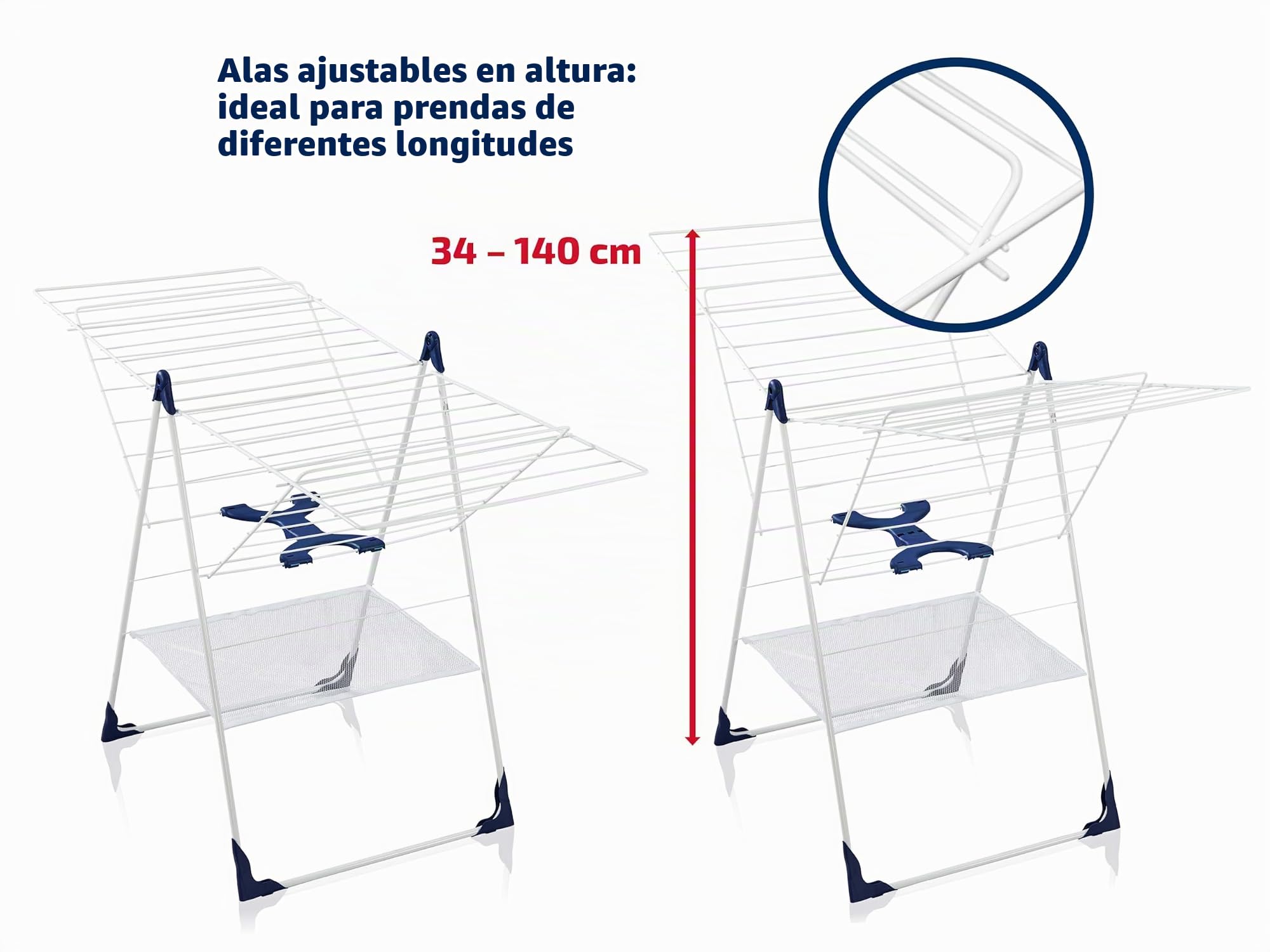 Leifheit Tendedero de Pie Classic 250 Flex, 25 m, 3 Niveles | Alas ajustables en altura, red para prendas delicadas, apto para exterior, capacidad para 2-3 cargas de lavadora