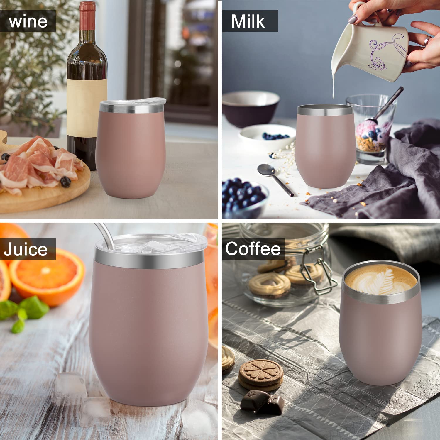 Livole Set di bicchieri da vino rosso, 18 Oz, 550 ml, in acciaio inox, per cocktail, vino rosso, oro (confezione da 4