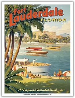 Fort Lauderdale Florida - Tropical Wonderland - Boat Racing - Yachting Capital - Vintage Travel Poster by Kerne Erickson - Master Art Print (Unframed) 9in x 12in