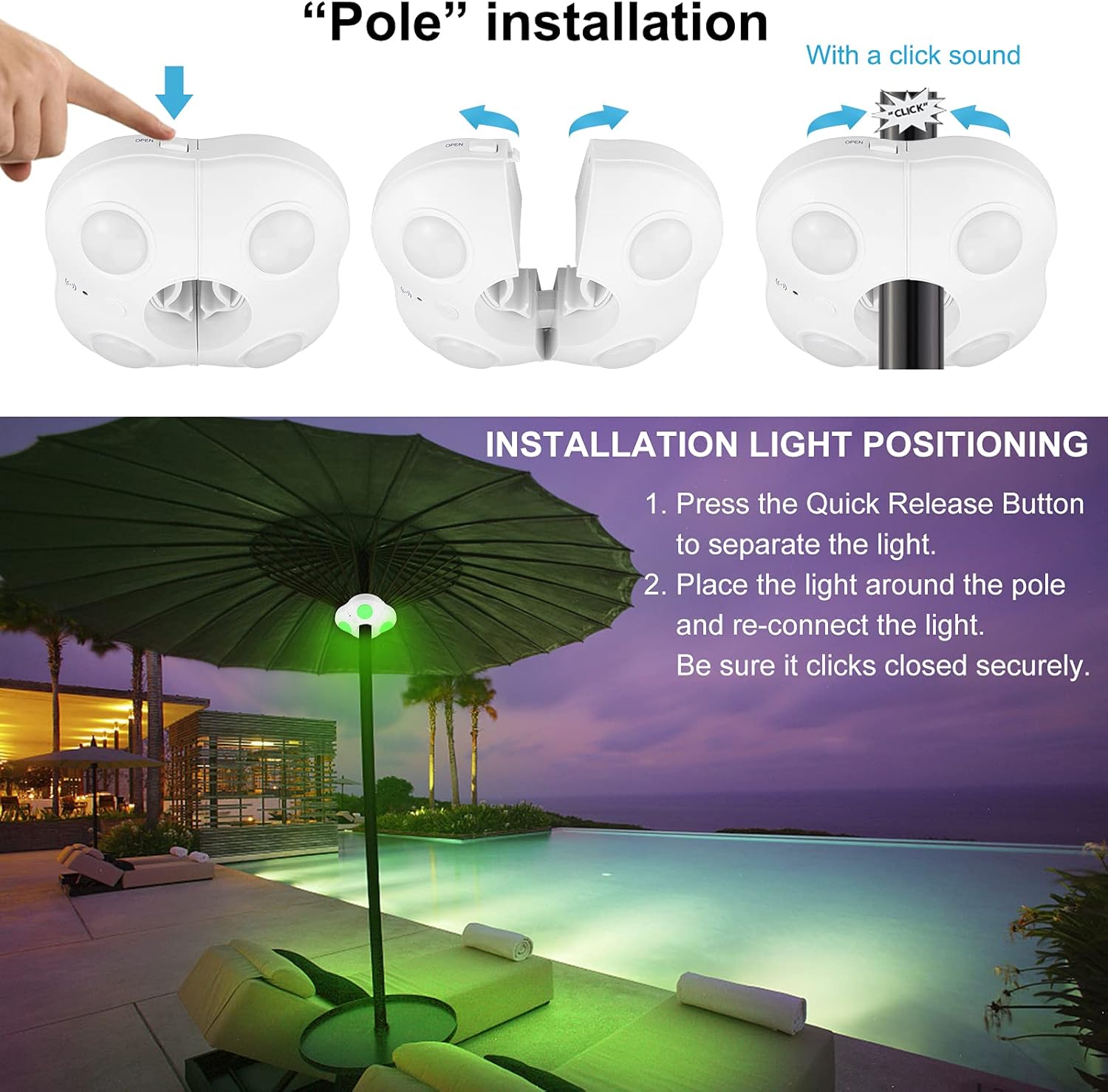 BIGMONAT Battery Operated Patio Umbrella Light, Outdoor LED Table Umbrella Lights with Remote, 12 Color Changing Umbrella Pole Light with Timer and Dimmer, Wireless Tent Lights for Camping, White