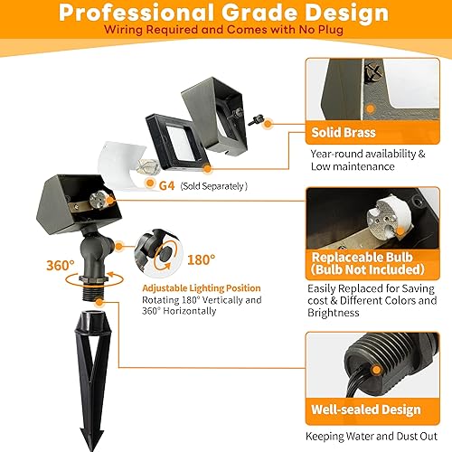 Miniatura 6 de Gardenreet Lámpara de lavado de pared de latón de 12 V, lámpara de inundación LED de bajo voltaje con cable para exteriores, para pared, árbol y
