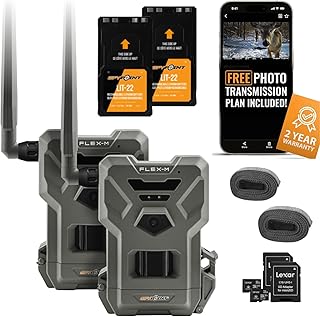 SPYPOINT Flex-M Twin Pack Cellular Hunting Trail Cameras | GPS-Enabled | Night Vision | Dual-Sim LTE | IP65 Waterproof | 28MP Photos, 720p Videos + Two LIT-22 Batteries + Two 32GB Micro SD Cards - SPYPOINT