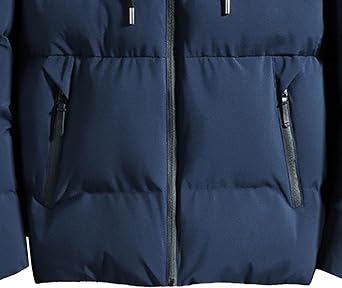 Men's Warm Insulated Quilted Puffer Jackets Zipper Fashion Hood Baggy Coats Solid Plush Down Jacket Outdoor (Blue,4X-Large)