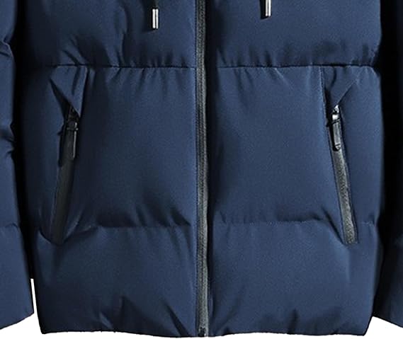 Men's Warm Insulated Quilted Puffer Jackets Zipper Fashion Hood Baggy Coats Solid Plush Down Jacket Outdoor (Blue,4X-Large)