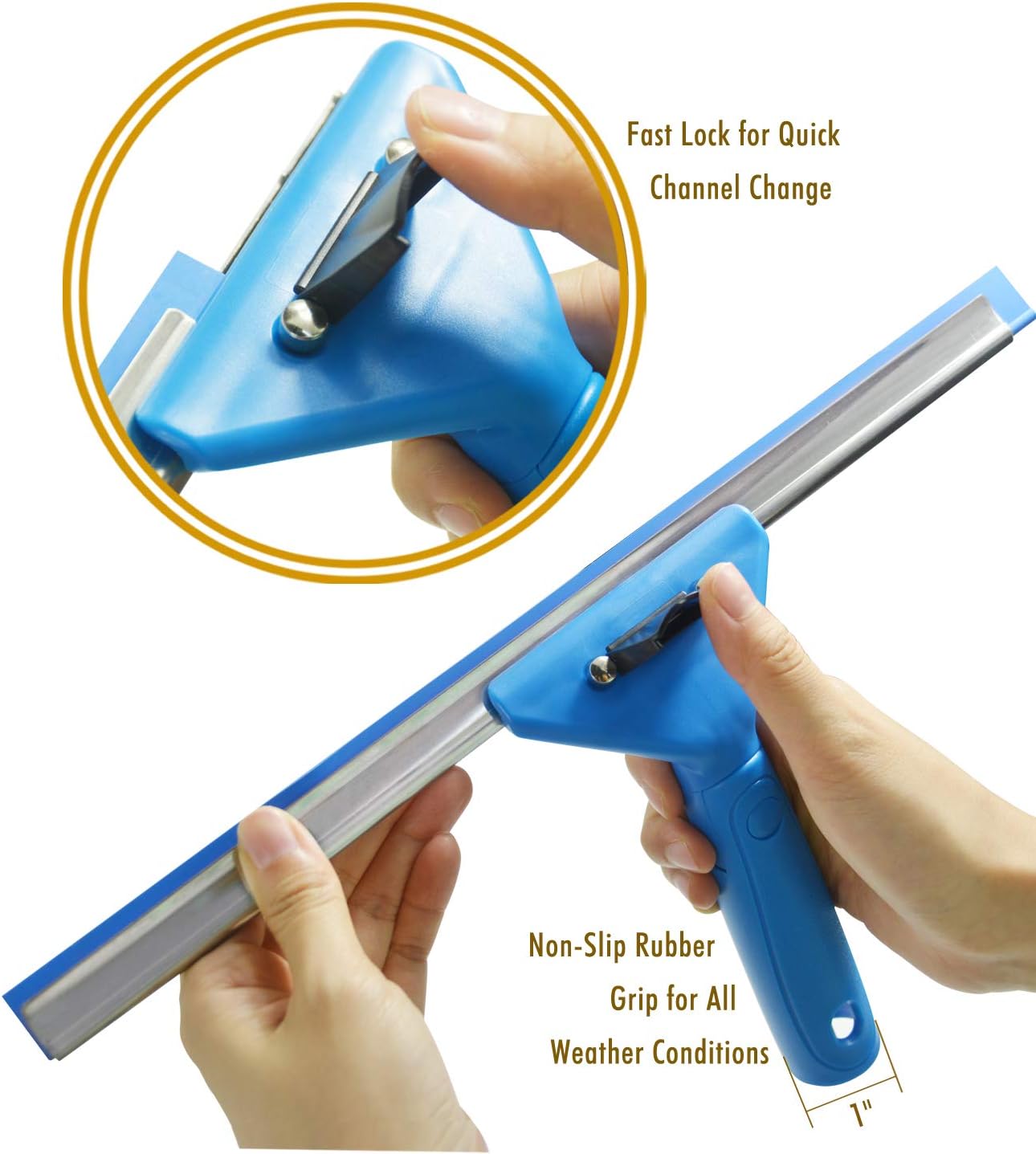 ITTAHO All Purpose Window Squeegee with Handle and Rubber Replacement,Squeegee Shower Cleaner for Bathroom Glass Door Car Windshield-14 Inch