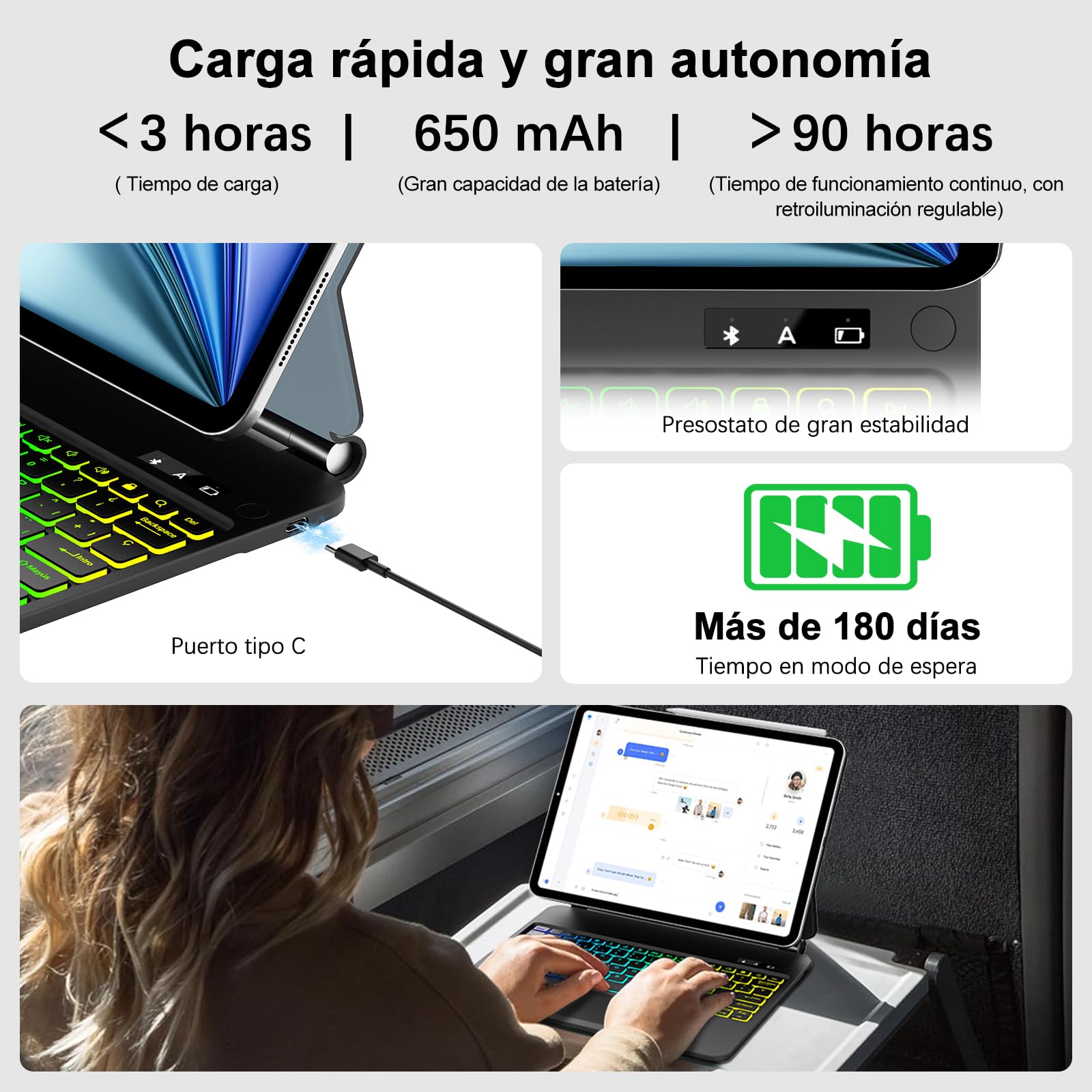 IVEOPPE Teclado Magic para iPad Air 13 Pulgadas (M4 2026/M3 2025/M2 2024) | Funda Keyboard 7 Colores Retroiluminados, Diseño Magnético Flotante con Trackpad para para iPad Pro 12.9 3-6 Gen, Negro